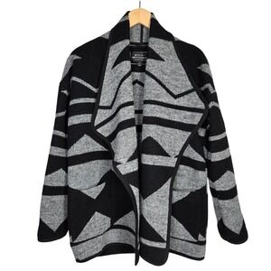 MONTANACO Geometric Aztec Open Front Cardigan Sweater Jacket M Black Gray